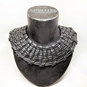 Gerda Lynggaard Monies Black Leather Statement Bib Necklace